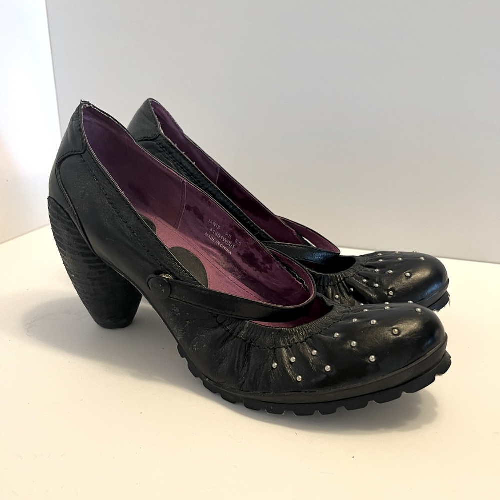 Jump “Janis” Black leather studded chunky heeled shoes 9.5